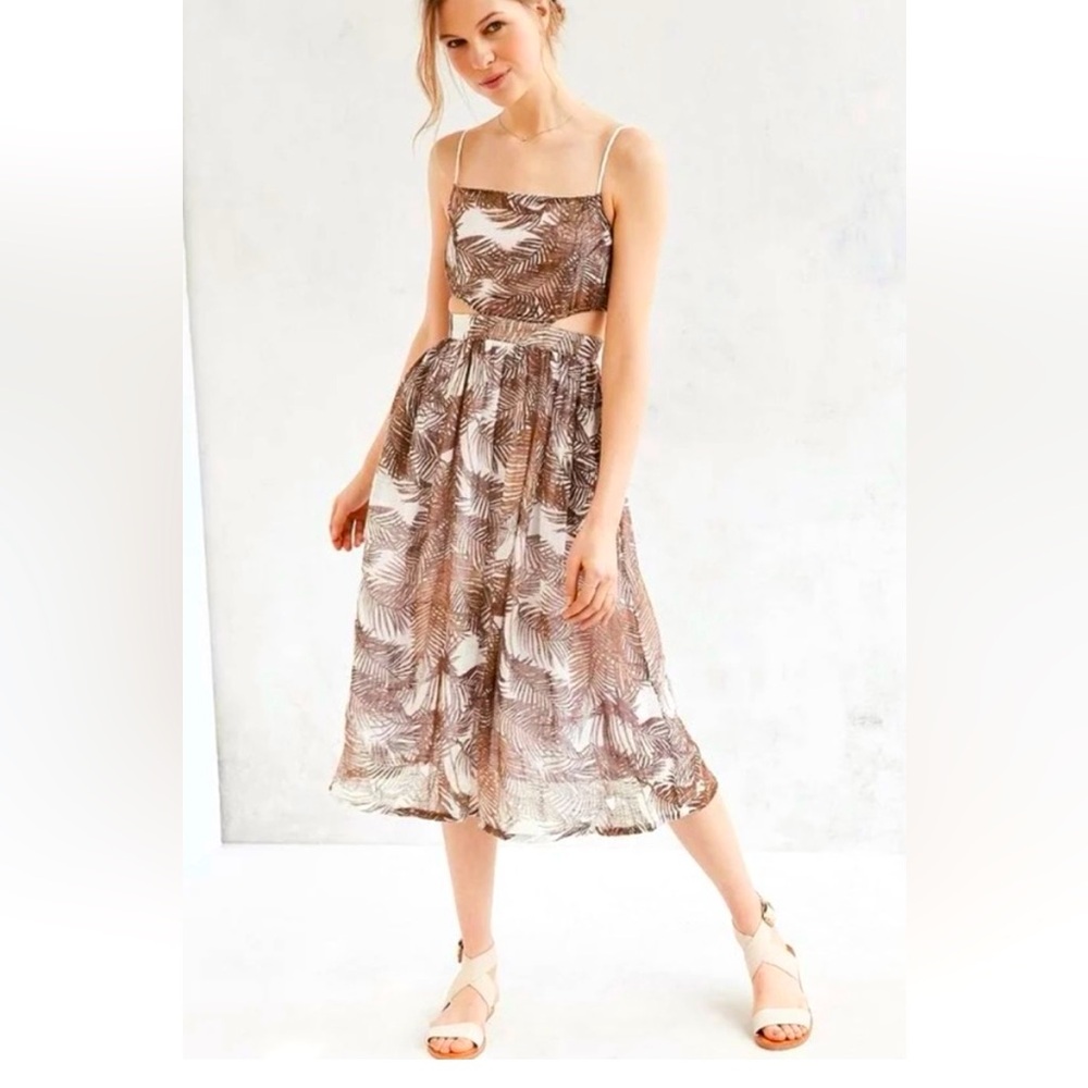 UO Brown and White Palm Midi Dress